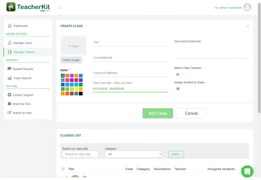 How to manage classes on TeacherKit schools?